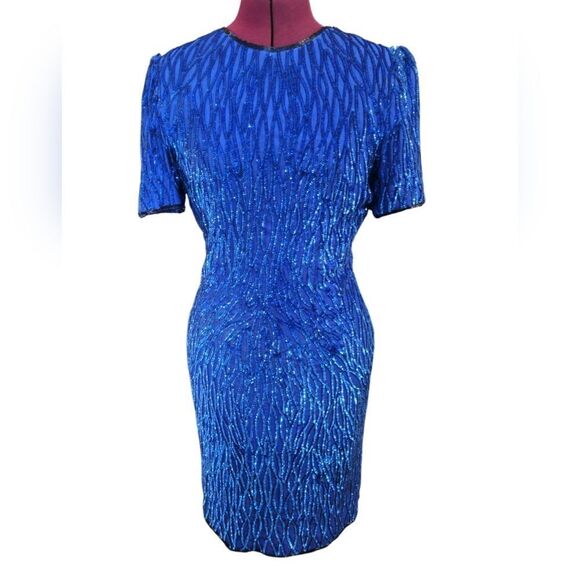 Vintage Ste'nay Blue silk sequined midi dress - Picture 1 of 8